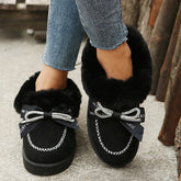 Rhinestone Bow Decor Faux Suede Snow Boots Oshnow